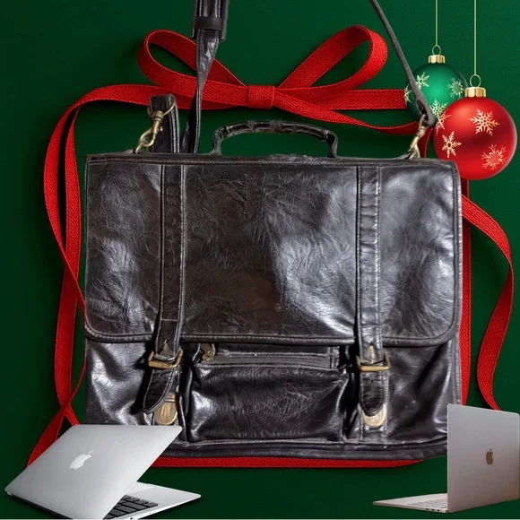 Vintage "Genuine Italian Leather" Men's Laptop briefcase black - Picture 8 of 8